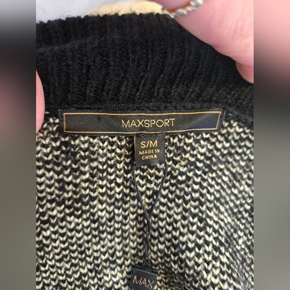 Women's Maxsport Open-Front Black and Cream Patterned Sweater NEW WITH TAGS - Picture 7 of 8